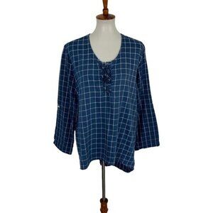 Wanderlux Womens Small Blue Long Sleeve Blouse Boho Lightweight